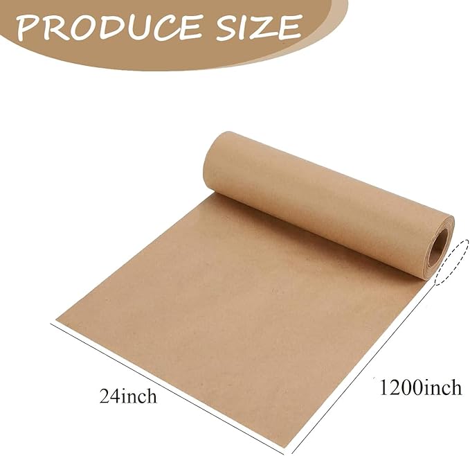 Brown Wrapping Paper Roll 24"x 1200" Craft Packing Paper for Moving Shipping, Gift Wrapping Paper, Bulletin Board Kraft Paper for Table Covering Poster Paper Christmas