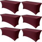 Obstal 6 Pack Stretch Spandex Table Covers for 8 Foot Tables - 8 FT Universal Rectangular Fitted Tablecloth Protector for Wedding, Banquet, Party, Wine Red, 96 Length x 30 Width x 30 Height Inches