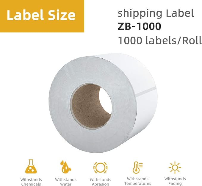 1000 Pcs 3" Core 4"x6" 3-Proof Industrial Direct Thermal Labels Compatible for Zebra 220Xi4 ZT510 ZT & Xi &ZM Series Datamax NATO Intermec Thermal Printer Commercial Grade No Ribbon Needed