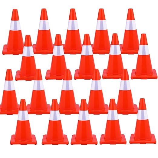 20 Pack Traffic Safety Cones 18 Inch, PVC Orange Safety Cones with Reflective Collars and Weighted Base for Traffic Control, Construction Events, Driveways, and Parking Lots