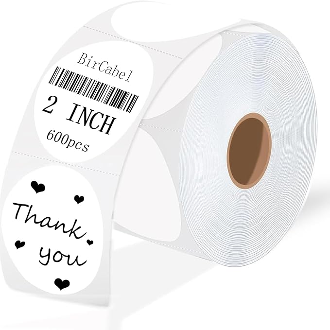 2 Inch White Circle Thermal Labels, 600 Labels/Roll,Self-Adhesive Round Inventory Stickers, Multi-Purpose Round Roll Thermal Printing Stickers for Business and Domestic Use
