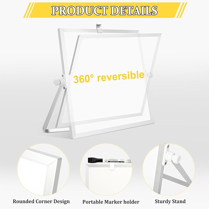 Dry Erase Magnetic White Board, 10" x 10" Double-Sided Desktop Whiteboard with Stand, Portable Small Whiteboard Set for Drawing, Office, Home, School
