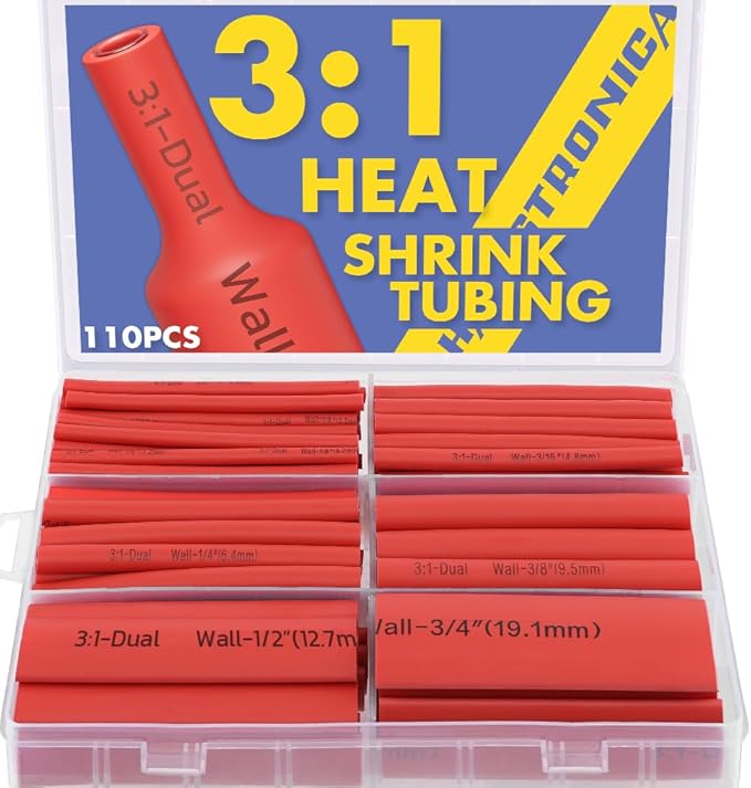 haisstronica 32 Feet 110pcs 3:1 Heat Shrink Tubing With Rich Hot Melt Adhesive -Marine Grade Heat Shrink Tubing 3.5"Length Perfect for Electrical Wiring And Insulation-6 common sizes 1/8"-3/4" (Red)