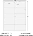 200 Sheets Shipping Address Labels for Laser and Inkjet Printer 2x4, 2000 Labels 10 Up Strong Adhesive Internet Mailing Shipping Labels