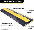 Kable Kontrol Atlas Heavy Duty Cable Protector Ramp - 2 Channel Bulk Wholesale Pallet - 60 Pcs - 40” Long Black & Yellow - 24,000 Lbs Capacity - Rubber Speed Bump Wire Protector Cord Cover - CP9987
