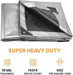 WHITEDUCK Super Heavy Duty Poly Tarp Cover 16 Mil & 10 Mil with Grommets and Reinforced Edges (Brown, White & Silver Black) (Silver Black- 10 Mil, 12' x 20')