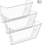 Clear Acrylic Single Pocket, Plastic Hanging Wall Mount File Holder for Office Home (Clear, 3 Pack)