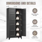 Yizosh Metal Storage Cabinet with 2 Doors and 4 Adjustable Shelves - 71" Black Kitchen Pantry Storage Cabinet,4-Tier Tall Steel Cabinet Locker for Living Room,Dining Room,Kitchen
