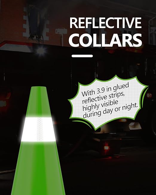 (4 Pack) BATTIFE Traffic Cones 18 Inch with Black Weighted Base, PVC Green Cone for Traffic Control,Construction Events, Driveway Road Parking Lot