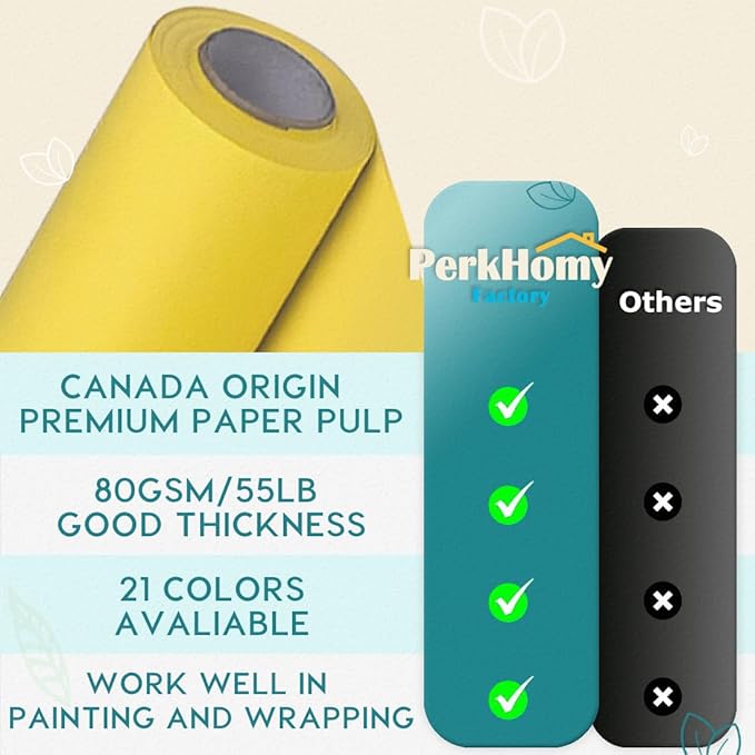 PerkHomy 24" x 1,440" (120') Lemon Yellow Kraft Paper Roll for Craft Bulletin Board Paper Art Table Covering Crafting Gift Wrapping Bouquet Packing Parcel 80GSM 55LB (Lemon Yellow, 24" x 120')