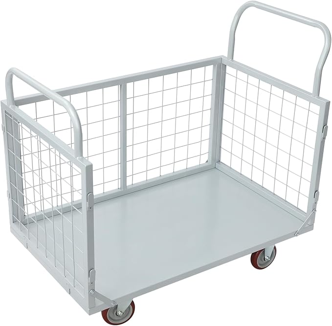 4-in-1 Heavy Duty Platform Truck Cart with Removable Cage, Folding Hand Cart with 4 Wheels, 1800 Lbs Load Capacity, Multi-Purpose Push Dolly for Groceries, Warehouse, Workshop, Logistics, Silver