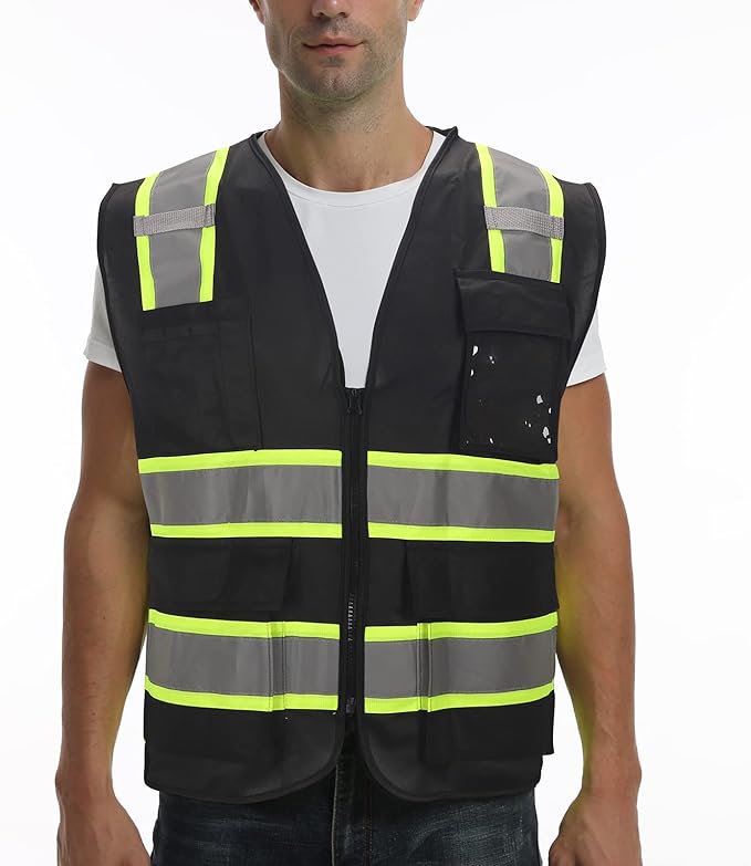 High visibility Class 2 Safety Vest，Hi Vis Vest with 2 inch wide Reflective Strips，Construction vest for men