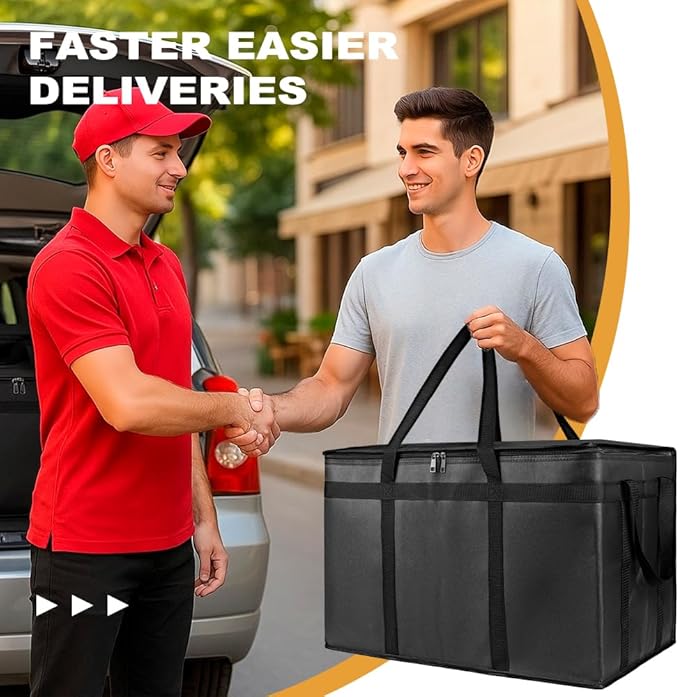 2PK Insulated Food Delivery Bag with Baseboard - Reusable Thermal Cooler Grocery Bags for Catering & Delivery, Pizza Carrier for Events, Large Capacity Bag Keeps Food Hot/Cold for Travel, Commercial