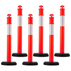VEVOR 6 Pack Traffic Delineator Posts, 48 inches Traffic Safety Cones with Fillable Base and Reflective Strips, Heavy Duty Delineator Posts for Construction Site, Parking Lot, Crowd Control, Red