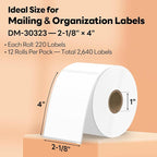 Compatible DYMO 30323 (2-1/8" x 4") Shipping Labels, Direct Thermal Name Badge Label Replacement for DYMO LabelWriter 450, 4XL, Rollo, Zebra (12 Rolls / 2640 Labels), TRSTGIX