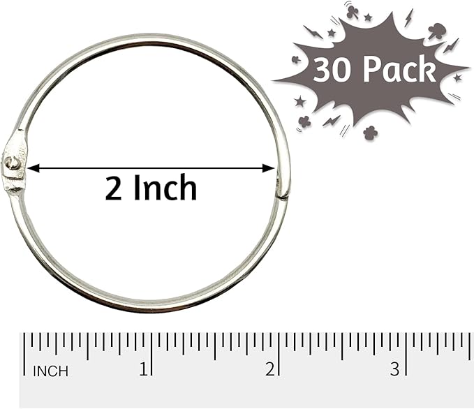 OWLKELA 2 Inch 30 Pack Loose Leaf Binder Rings, Keychain Key Ring with Metal Nickel Plated for Index Cards, Ideal for School, Home, or Office
