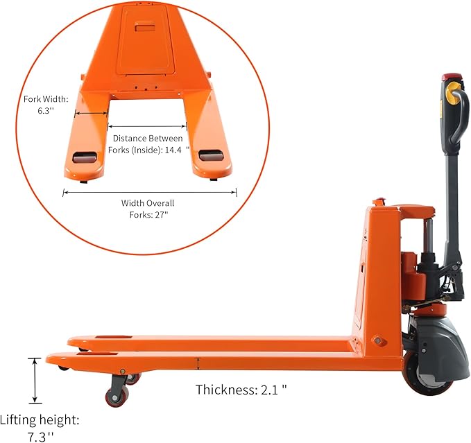 Full Electric Pallet Jack 3300Lbs Capacity, Lithium Powered Pallet Truck 48" x27" Fork Size, Walkie Pallet Lift Trucks for Factory, Warehouse, Supermarket, Multifunctional Handle with Extra Battery