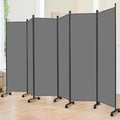 Room Divider 6FT Room Partition with Lockable Wheels, (Thicked Metal Base) Room Dividers, Freestanding Indoor Folding Privacy Screens, Portable Fabric Wall Divider for (Grey, 132"- 6 Panel)