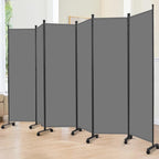 Room Divider 6FT Room Partition with Lockable Wheels, (Thicked Metal Base) Room Dividers, Freestanding Indoor Folding Privacy Screens, Portable Fabric Wall Divider for (Grey, 132"- 6 Panel)