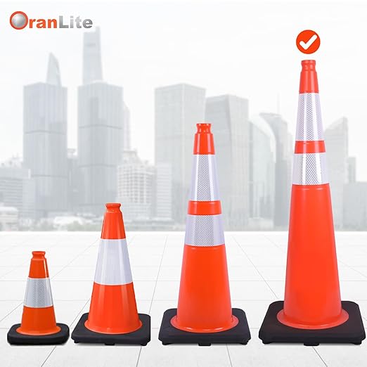 6 Pack Extra Large 36" Inch PVC Traffic Cones with Heavy-Duty Base, High-Visibility All-Weather Safety Cones for Road Construction, Parking Lot, and Garage Use (6, Orange, 36" Extra Large)