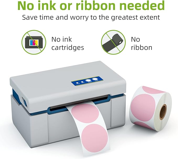 2" Pink Circle Direct Thermal Labels, Self-Adhesive Round Direct Thermal Stickers, Multi-Purpose Roll Sticker Labels for DIY Logo Brand Design, QR Code, Name Tag(1 Roll, 750 Labels)