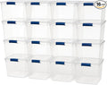 HOMZ Heavy Duty Modular Clear Plastic Stackable Storage Tote Containers with Latching and Locking Lids, 31 Quart Capacity, 16 Pack