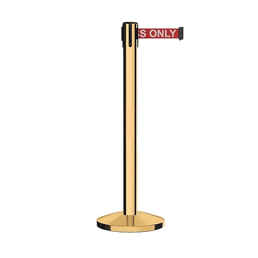 Crowd Control Warehouse CCW Series RBB-150 - Set of 2 Stanchion Retractable Belt Barriers - 16 Foot, RED"Authorized Access ONLY" White Letter Belt with Polished Brass Steel Post - Easy Assembly