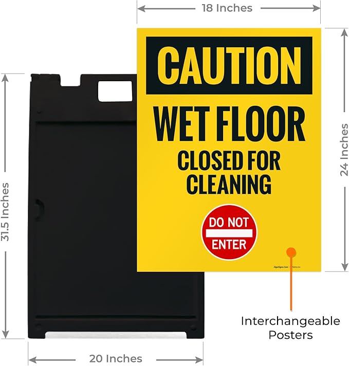 Caution Wet Floor Closed For Cleaning Do Not Enter Sidewalk Sign Kit, 18x24 Inches, With A Frame Stand, Made in USA