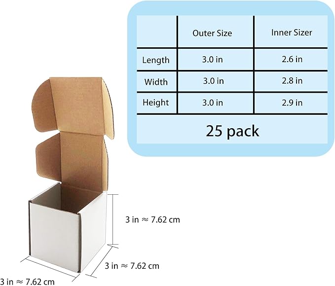 3x3x3 inch Shipping Boxes, White Corrugated Cardboard Box Literature Mailing Shipping Packaging Recyclable Storage Boxes and Craft Gifts Giving Products Business White Box Set of 25 (3''x3''x3'')