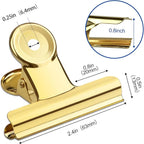 10 Pack Large Metal Hinge Clips 2.5 Inches Bull Hinge Paper Clips Gold Bulldog Clips for Crafts, Photo, Drawing, Food Bags at Home, Office, School, Shop, Gold, 63mm