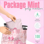 10x13 Poly Mailers – Coquette Bows Design – Waterproof, Tear-Resistant Shipping Bags with Adhesive Seal – 100 Pack – Package Mint