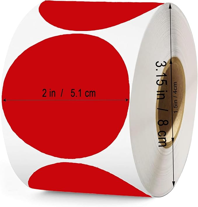 2 Inch Red Round Thermal Labels,600 Labels/Roll,Self-Adhesive Circle Inventory Stickers, Multi-Purpose Round Roll Thermal Printing Stickers for Business and Domestic Use