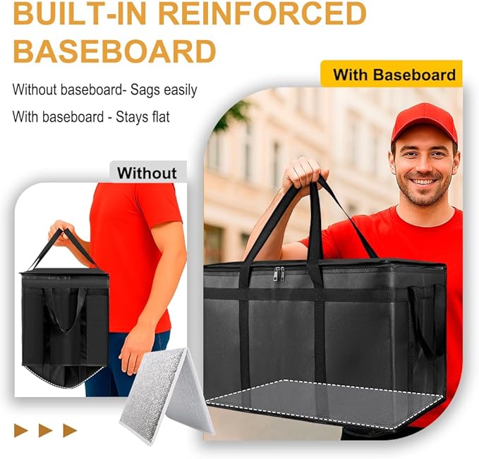 mosago Insulated Food Delivery Bag - Reusable Thermal Cooler Grocery Bags for Catering & Delivery, Pizza Carrier for Events, Large Capacity Bag Keeps Food Hot/Cold for Shopping, Commercial (with Base)