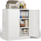 BESFUR Metal Storage Cabinet 36"H, Steel Garage Storage Cabinet with 2 Lockable Doors and 2 Adjustable Shelves, Garage Cabinet for Home Office, Garage,School, Apartment, Warehouse, Utility Room,White
