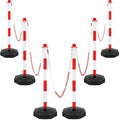 Konohan 6 Pack 34 Inch Parking Cone Delineators Post Traffic Cone Plastic Stanchion Set Stands Parking Barrier with Base 6.6 ft Chain S Hooks Reflective Collar (Red,White)