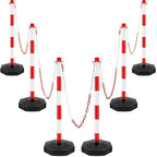 Konohan 6 Pack 34 Inch Parking Cone Delineators Post Traffic Cone Plastic Stanchion Set Stands Parking Barrier with Base 6.6 ft Chain S Hooks Reflective Collar (Red,White)