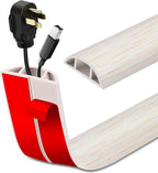 Floor Cord Cover Self Adhesive Cord Hider Floor Extension Cord Covers for Floor Power Cord Protector Cable Management Prevent Cable Trips Cable Cavity 0.51" W x 0.31" H (Beige Wood, 20Ft)