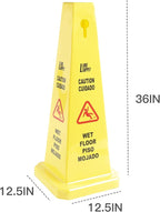 MATTHEW CLEANING 3 Packs 36” Caution Wet Floor Safety Cones for Indoors and Outdoors,Bright Yellow Caution Wet Floor Sign,4-Sided Bilingual Signs,Avoid Fall & Slip Accident