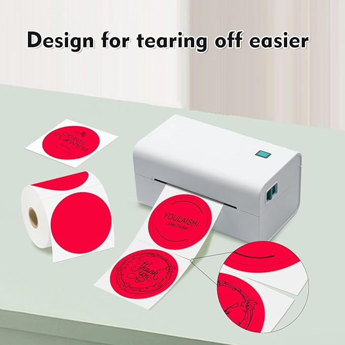 3 x 3Inch Round Color Coding Labels Circle Thermal Labels Printable Waterproof 500Pcs Round Stickers Adhesive Writable for Office,Home,Garage,DIY Sticker,Barcodes,Name Tag, Red