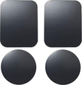 SALEX Replacement Metal Plates Set 4 Pack for Magnetic Car Phone Holders, Wall, Air Vent Mounts, Cases, Magnets. Kit of 2 Black Round and 2 Rectangular Iron Discs Without Holes. 3M Adhesive Backing.
