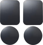 SALEX Replacement Metal Plates Set 4 Pack for Magnetic Car Phone Holders, Wall, Air Vent Mounts, Cases, Magnets. Kit of 2 Black Round and 2 Rectangular Iron Discs Without Holes. 3M Adhesive Backing.