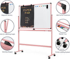 Large Dry-Erase Rolling Magnetic Whiteboard - 48 x 32 Inches Dry Erase Board with Stand Height Adjust Double Sides Mobile White Board Easel on Wheels with 25 Sheets Paper Pad Office, Home & Classroom