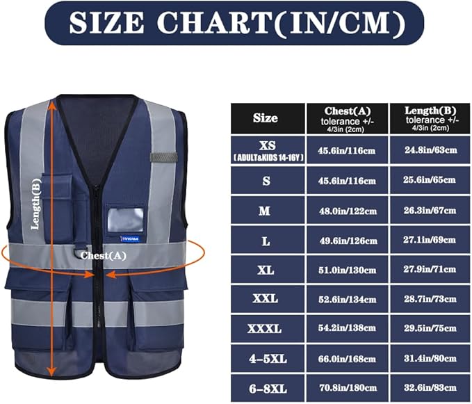 navy blue safety vest with pockets