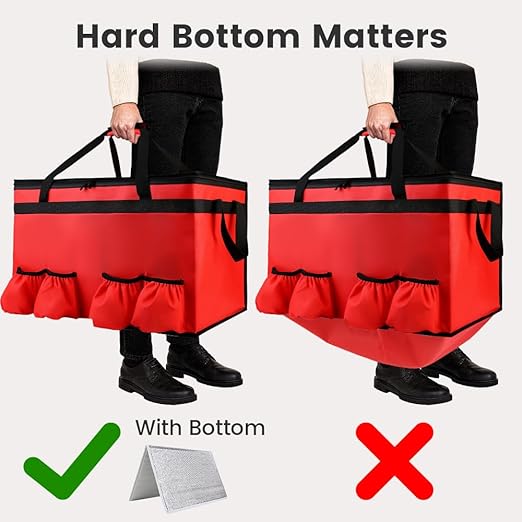 Insulated Food Delivery Bag with 4 Cup Holder and Bottom Support, XX-Large Insulated Grocery Bags Keep Food Hot/Cold, Cooler Bags with Drink Carrier, Food Carrier Catering Bag for Events, Red