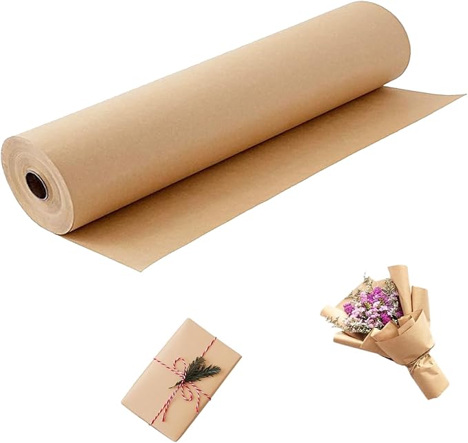 Brown Wrapping Paper Roll 24"x 2400" Craft Packing Paper for Moving Shipping, Gift Wrapping Paper, Bulletin Board Kraft Paper for Table Covering Poster Paper