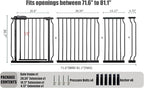 Heavy Duty Baby & Pet Safety Gate - Extra Wide 76.4-81.1 Inch, Black Metal, Pressure Mounted, Walk-Through