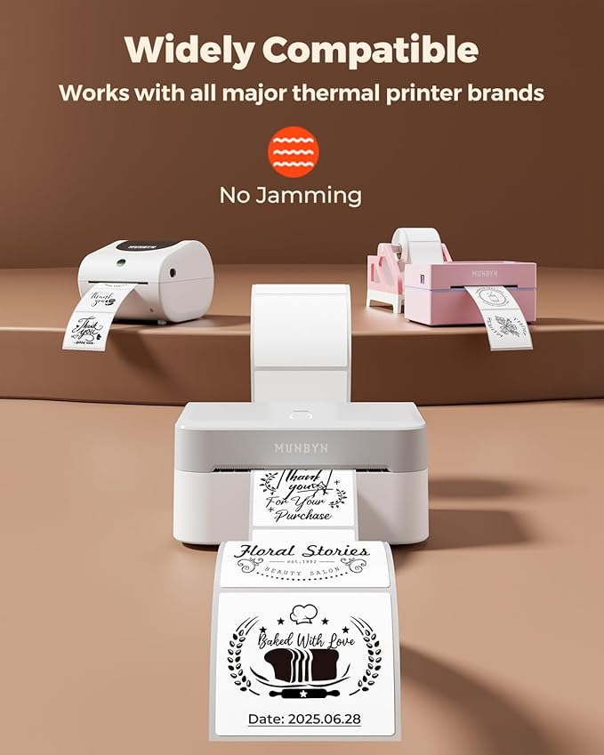 MUNBYN 3"x3" Square Thermal Labels, Compatible with Multiple Thermal Printers, Strong Adhesive, White Address Labels for Barcode, 500 Sheets/Roll