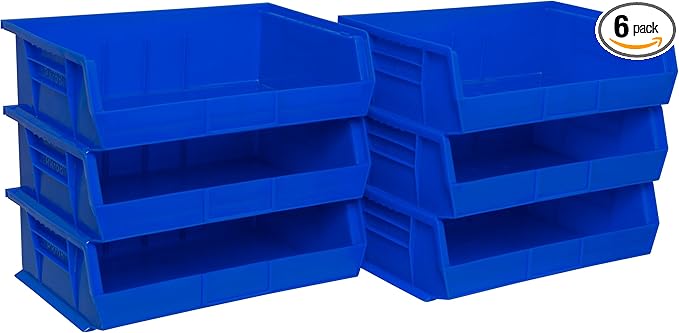 Akro-Mils 30255 AkroBins Plastic Storage Bins, Space-Saving Stackable Bins for Garage, Pantry, Craft Organization, 11-" x 16-" x 5-", Blue, 6-Pack