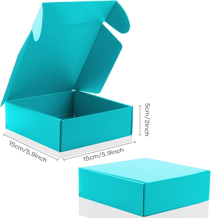 15 Pcs Teal Cardboard Boxes Shipping Boxes, Recyclable Colored Corrugated Cardboard Box Small Mailing Storage Gift Boxes for Shipping, Mailing, Gifts Packaging, 6x6x2" (Teal)