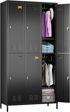 6 Doors Metal Locker for Employees with 18 Hooks,Metal Locker with Business Card Holder forOffice Gym Home,Assembly Required,Black